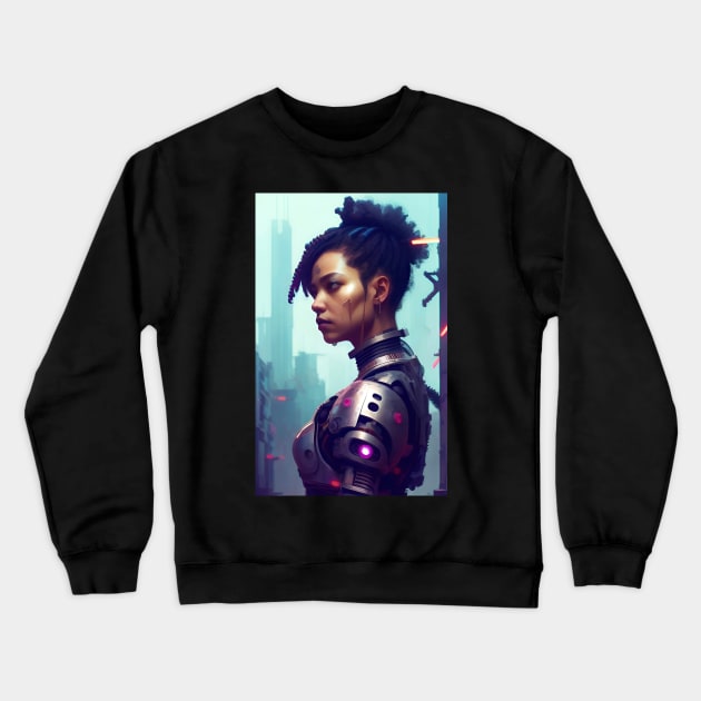 Abstract Cyberpunk Female Cyborg Crewneck Sweatshirt by Voodoo Production